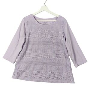Croft & Barrow Lace Knit Cottage Top 3/4 Sleeve‎ Pastel Lavender Boho Womens 1X